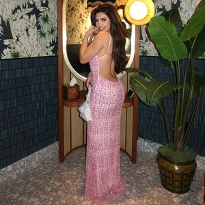 Sparkly Pink Backless Gown